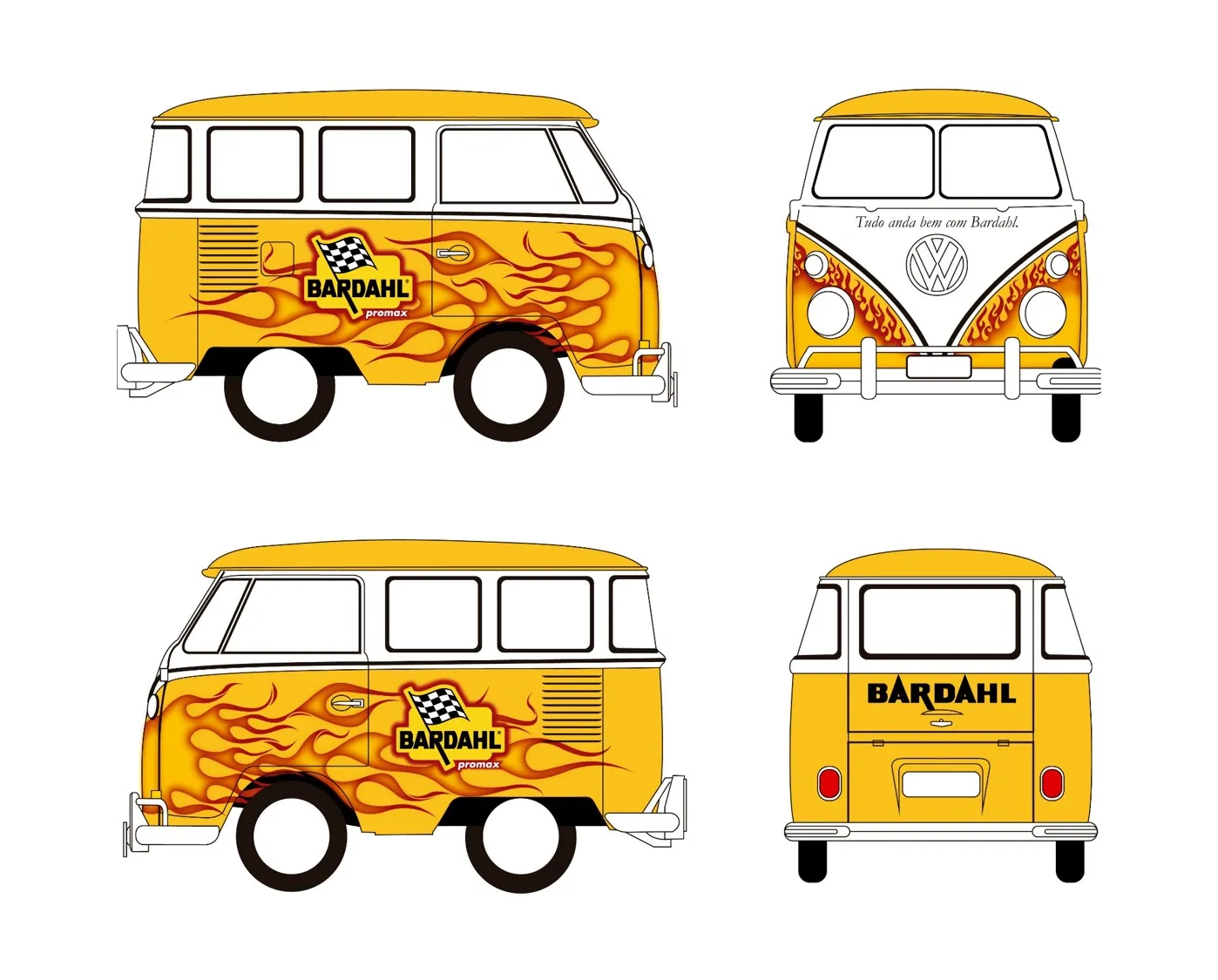 Projeto de envelopamento da Kombi Bardahl com labaredas