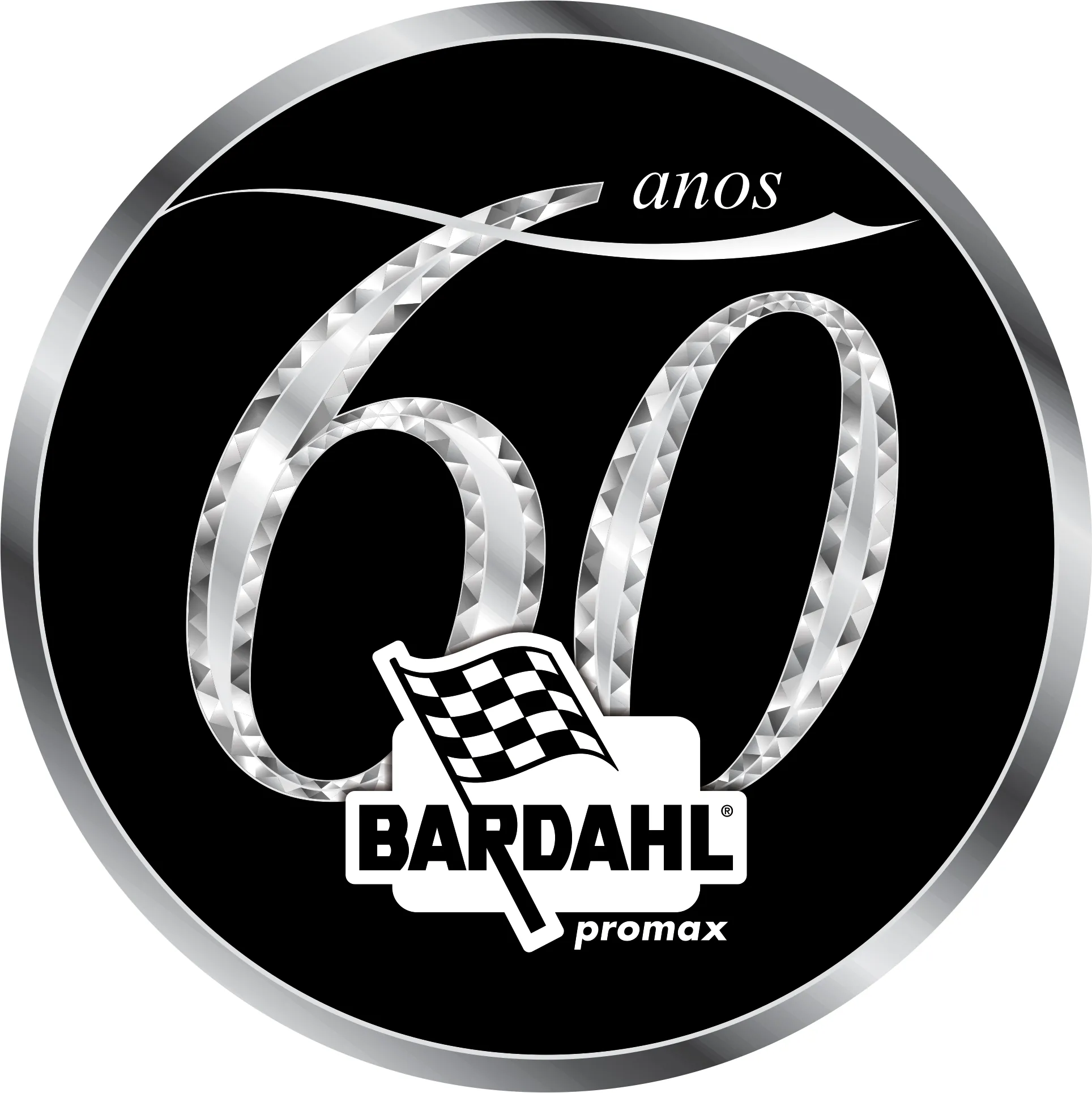 Emblema circular dos 60 anos Bardahl com numerais prateados