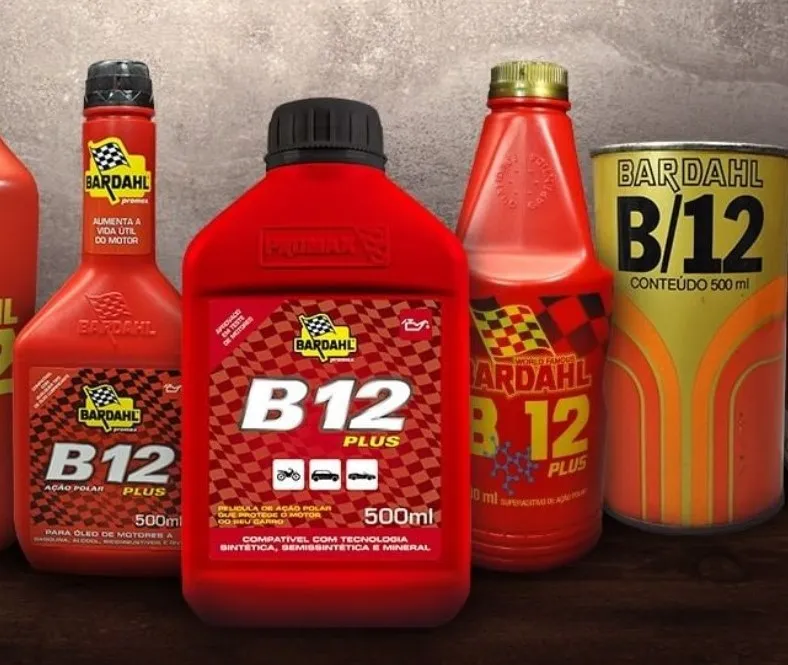 Evolução das embalagens do aditivo B12 da Bardahl