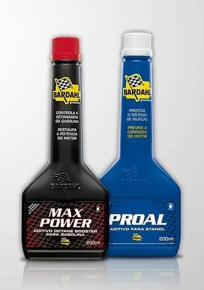 Embalagens dos aditivos Max Power e Proal Bardahl