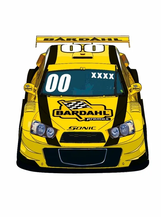 Ilustração frontal da pintura do stock car Bardahl Sonic