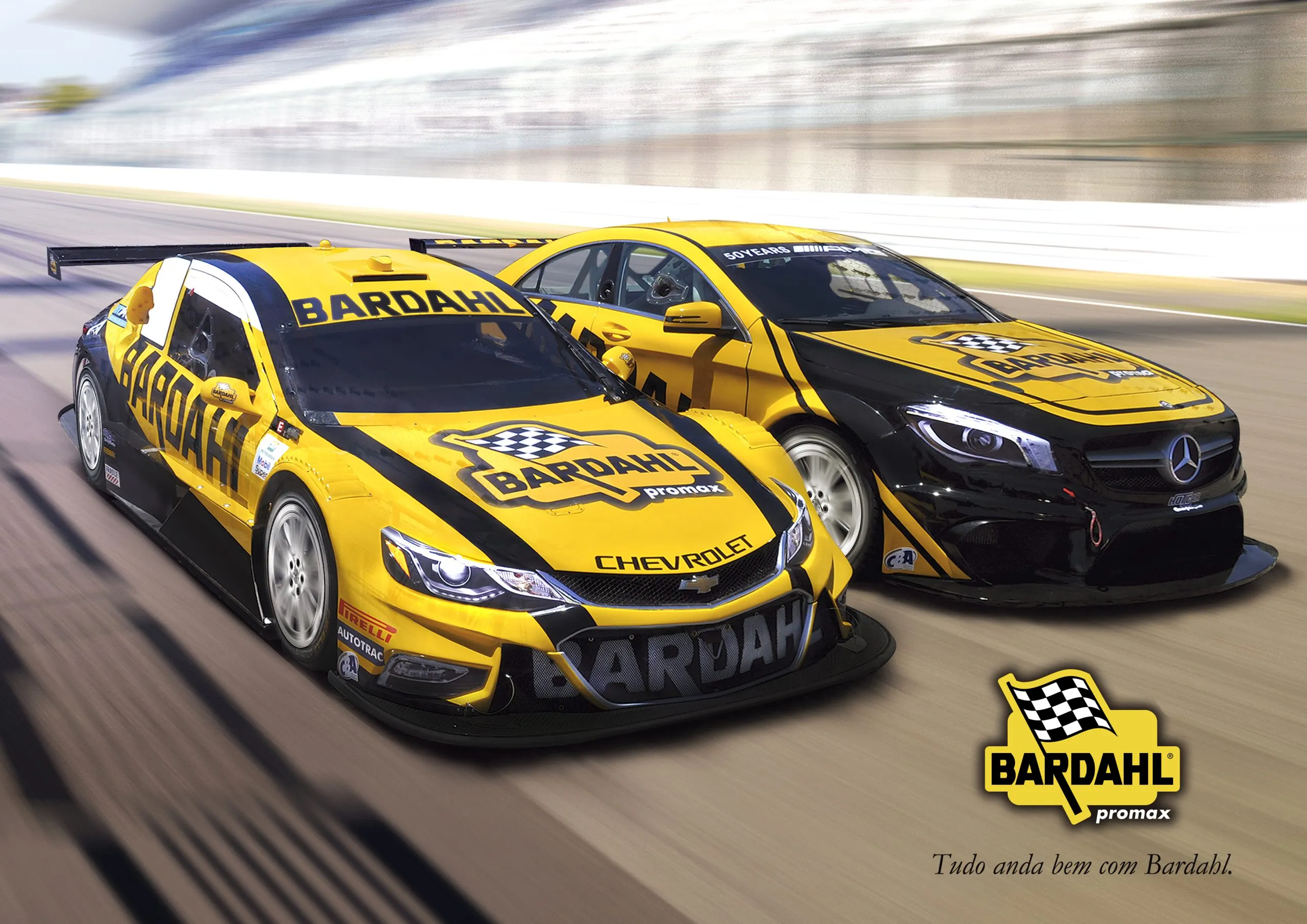 Pôster promocional com carros de corrida da equipe Bardahl
