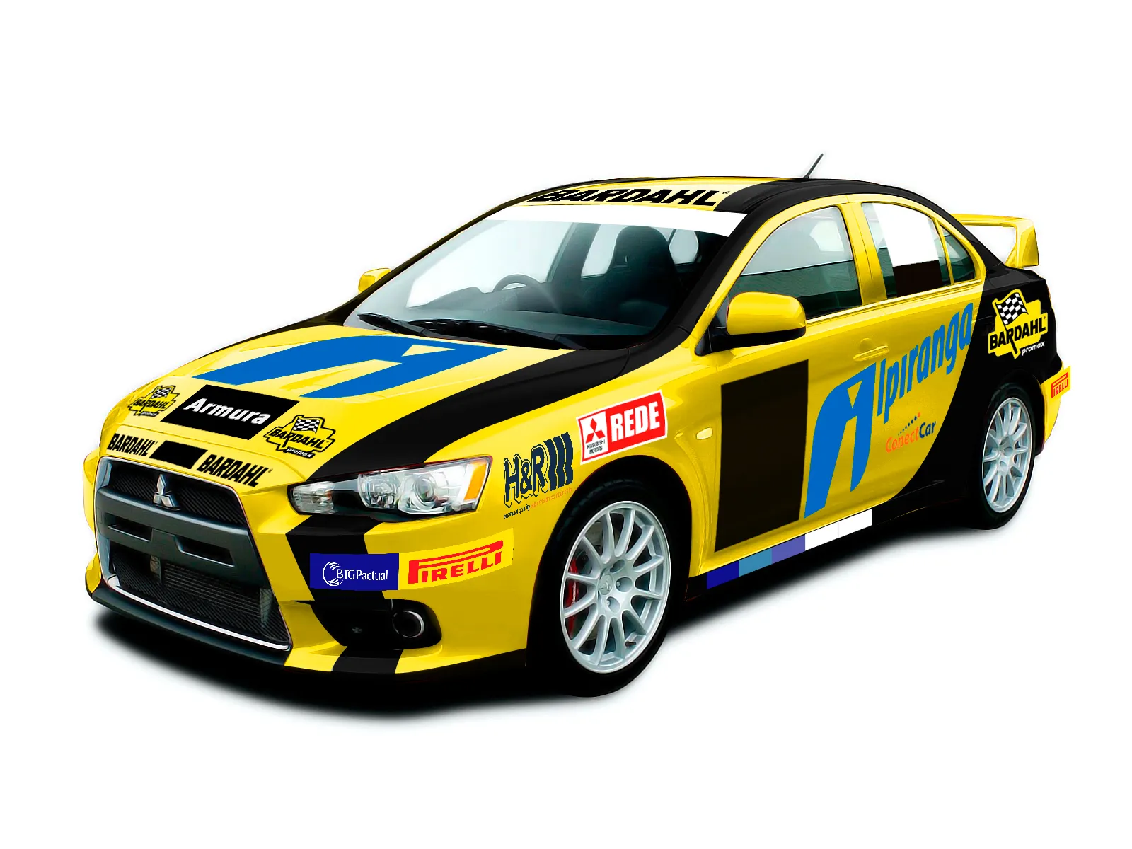 Carro de corrida Mitsubishi com adesivação Bardahl e Ipiranga