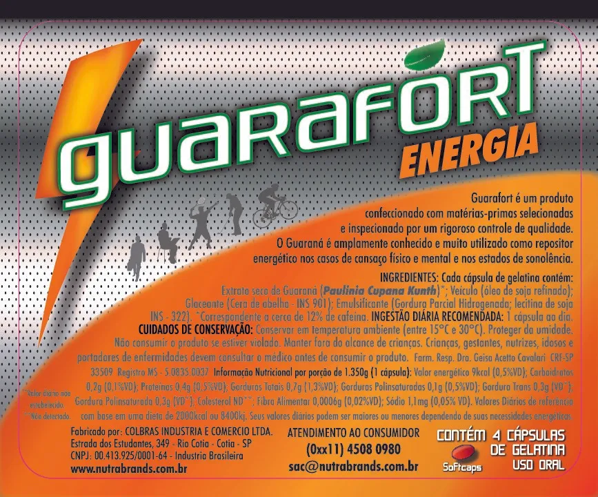 Rótulo laranja do suplemento energético Guarafort Energia