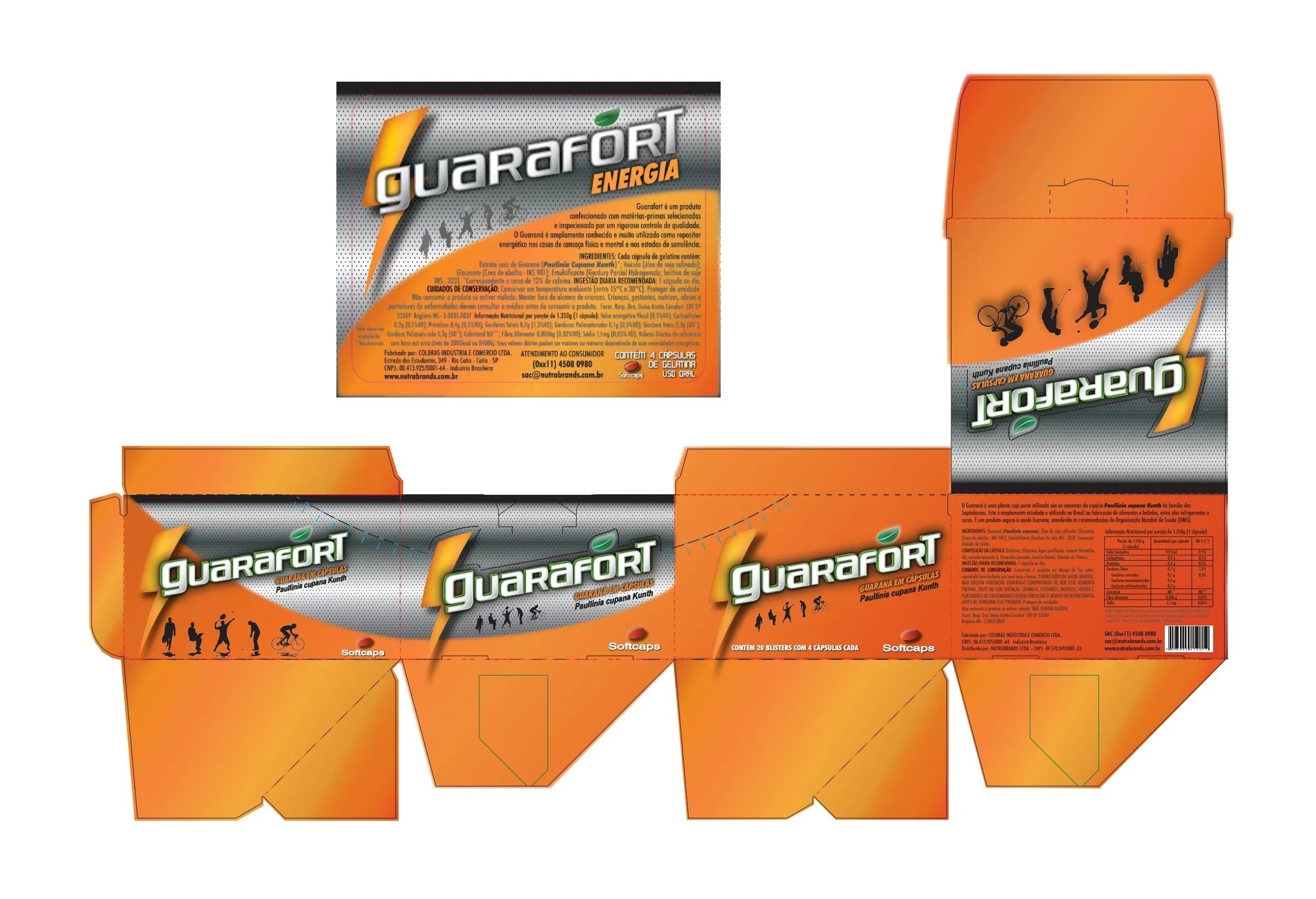 Planificação das embalagens laranja das cápsulas Guarafort