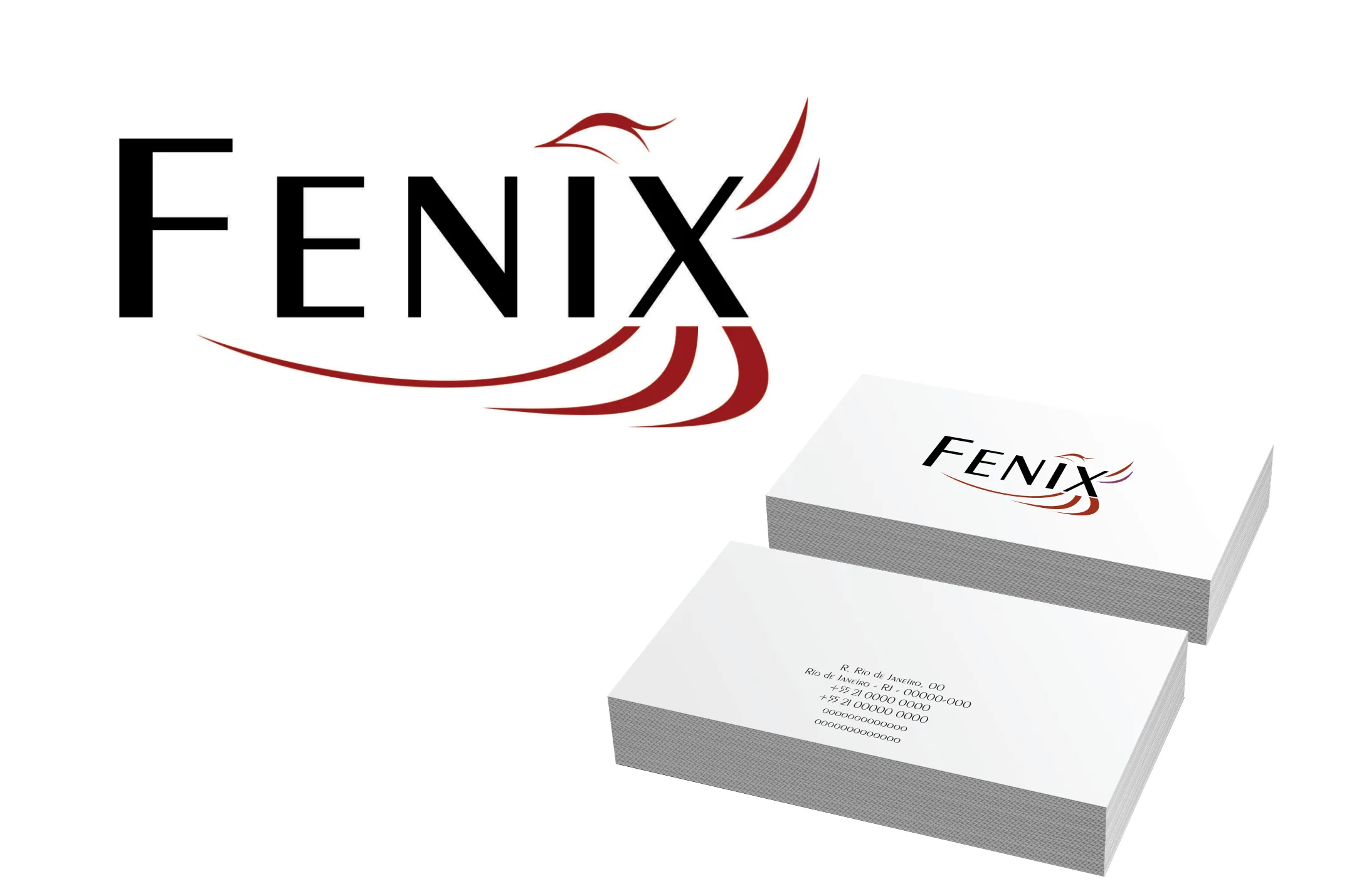 Logotipo Fenix com asas vermelhas e cartões de visita