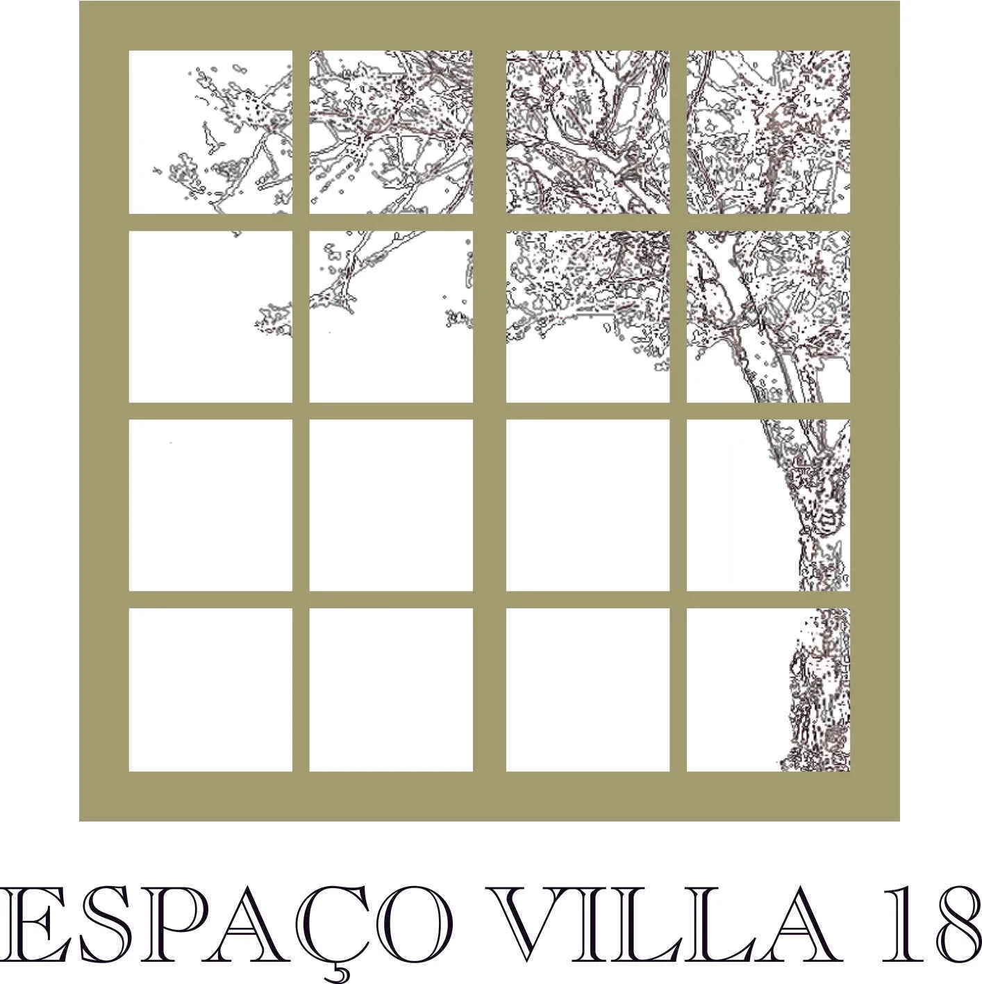 Logotipo do Espaço Villa 18 com janela e árvore